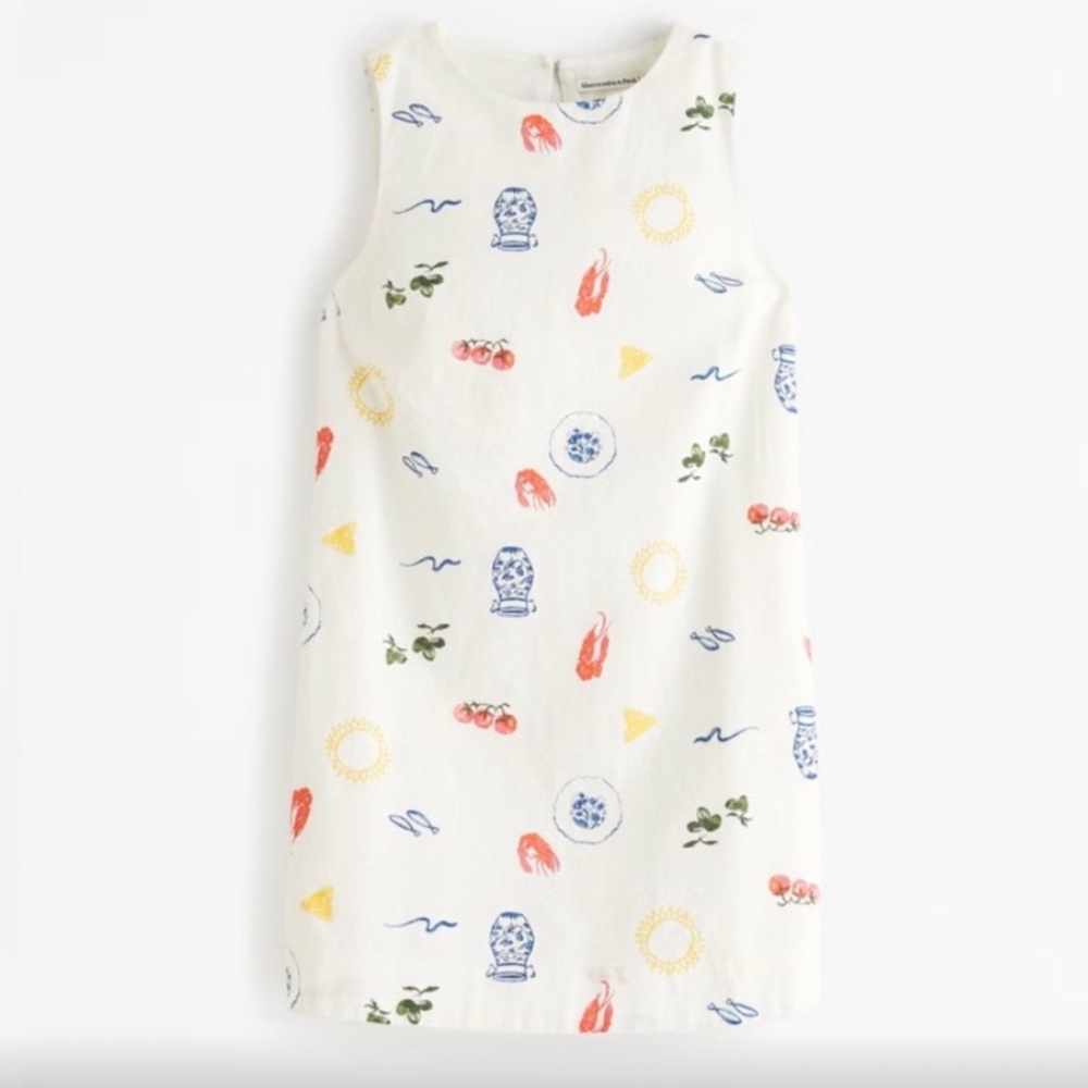 Abercrombie & Fitch Cream Graphic Midi Dress